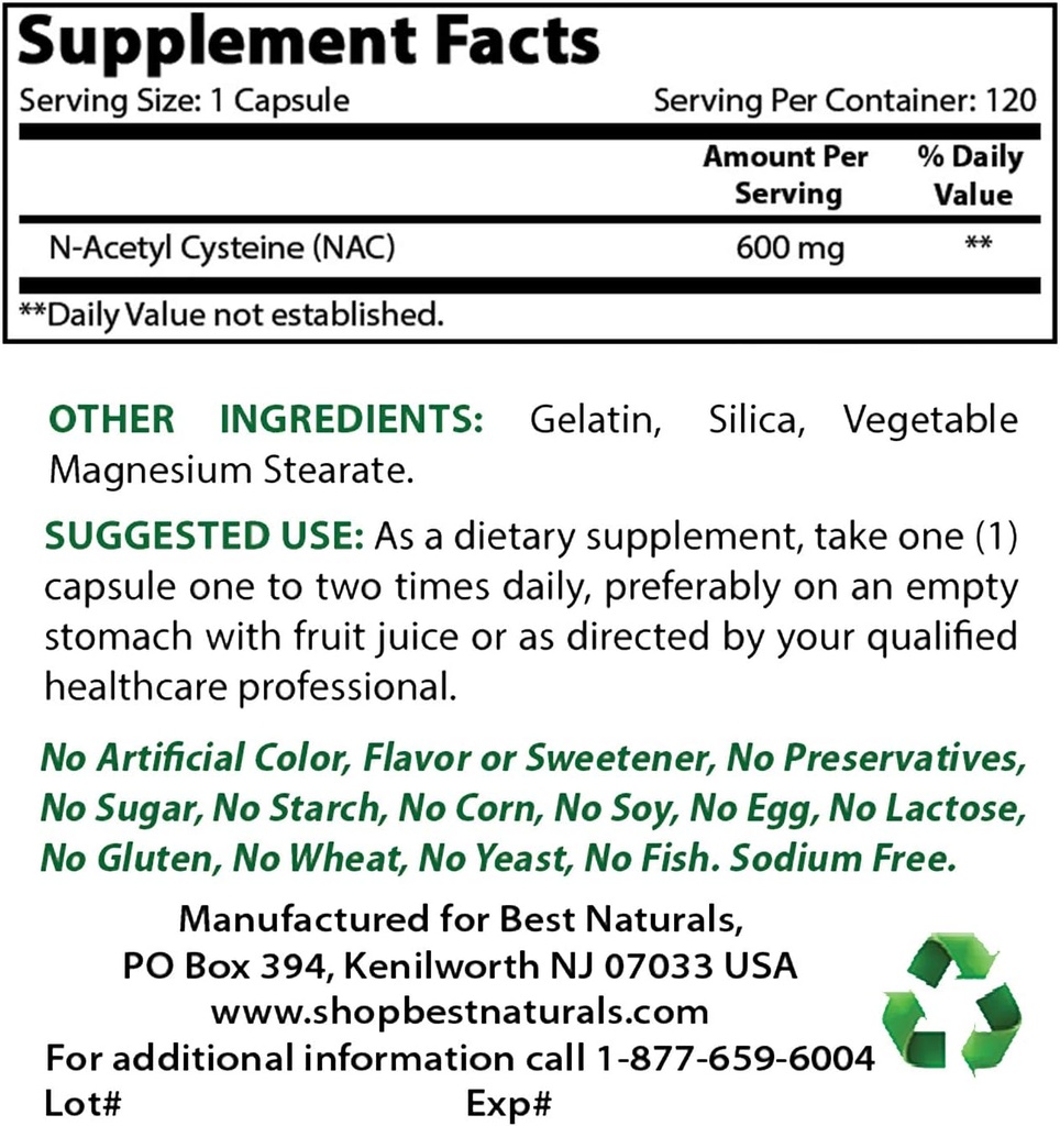 Nejlepší Naturals NAC 600 mg & Magnesium Glycinate 425 mg