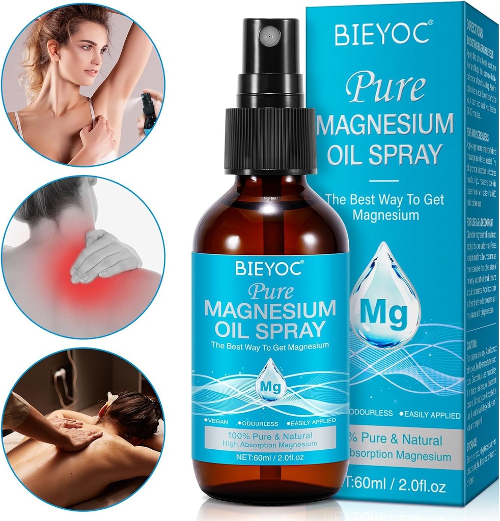 Spray de magneziu, 100% Spray de ulei de magneziu natural pur și organic pentru sticla de sticlă pentru picioare, relief soothing și relaxare, ușor de absorbit și de utilizat