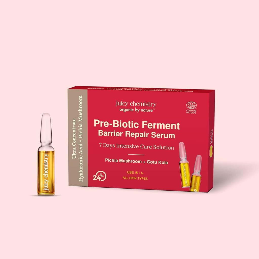 Juicy Chemistry Prebiotic Ferment Barrier Repair Face Serum | For Skin Barrier Support & Hydration | With Hyaluronic Acid, Gotu Kola & Dragon’s Blood | COSMOS Organic | 1 Fl Oz