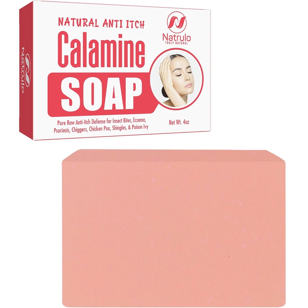 Natural Fast Acting Itch Relief Soap Bar - Calming Calamine Soap för Itchy Skin, Insect Bite, Eczema, Ivy Rash, Chicken Pox - Pure Raw Anti-Itch Defense Cleansing Skincare - Tillverkad i USA