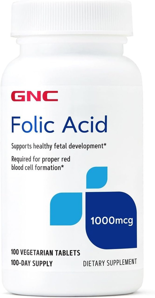 GNC Folic turşusu 1000mcg, Sağlam Qızıl Qızıl Qızıl Qaydası Formation, Vegetarian Formula, 100 Count