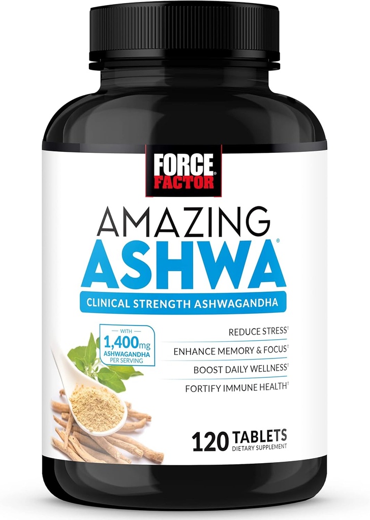 FORCE FACTOR 神奇 Ashwa,KSM-66 Ashwagandha 压力救济、焦点、记忆、免疫支持补充剂,配有维生素、矿物和抗氧化剂,妇女科蒂索尔补充剂,120片