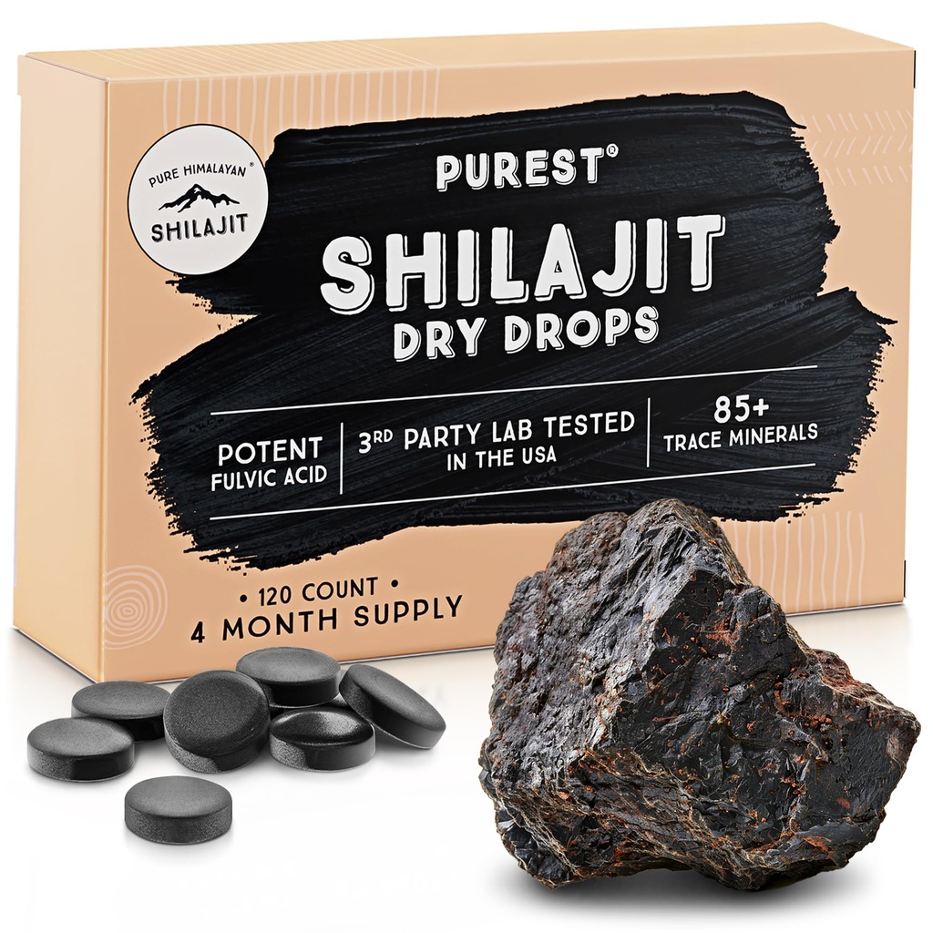 Pure Himalayan Shilajit | 100% Pure Natural Shilajit Grade A Max Potency 85+ Trace Minerals & Fulvic Acid | 3rd Party US Lab Tested | Dry Drops | 24g (120ct)