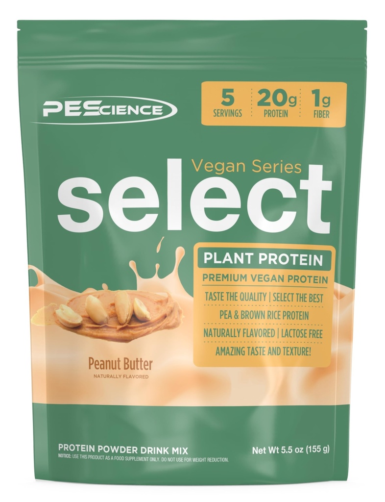 PEScience Select Vegan Protein Powder, Plant Based Protein Powder, Amazing Taste, Smooth Texture, Pea and Brown Rice Blend, Dairy Free, Lactose Free, Gluten Free - Peanut Butter Delight, 5 Servings