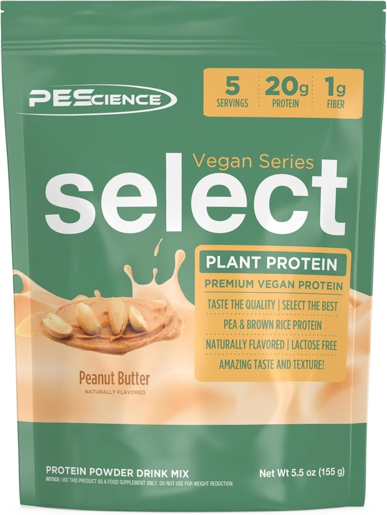Pescience Select Vegán fehérje por, növényi alapú fehérje por, csodálatos íz, sima textúra, borsó és barna rizs keverék, tejmentes, laktóz mentes, glutén mentes - Mogyoróvaj Delight, 5 szerváció