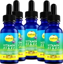 Nestemäinen D3-vitamiini K2 Drops 5000 IU - Vegaani, Ei makua, Ei Odor, soijaton, Gluteeniton, Ei-GMO, 1000 IU per pudotus, Boosts Energy Levels & Immune System, tukee Heart Health (5 Pack)