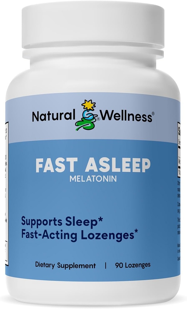 Natural Wellness Fast Asleep - Lonces de melatonina de acción rápida para descanso, relaxación e alivio Jet Lag -Fast-Dissolver Cherry Flavor Sleep Aid - Non-Habit Forming, Wake Refreshed - 90 Lozenges