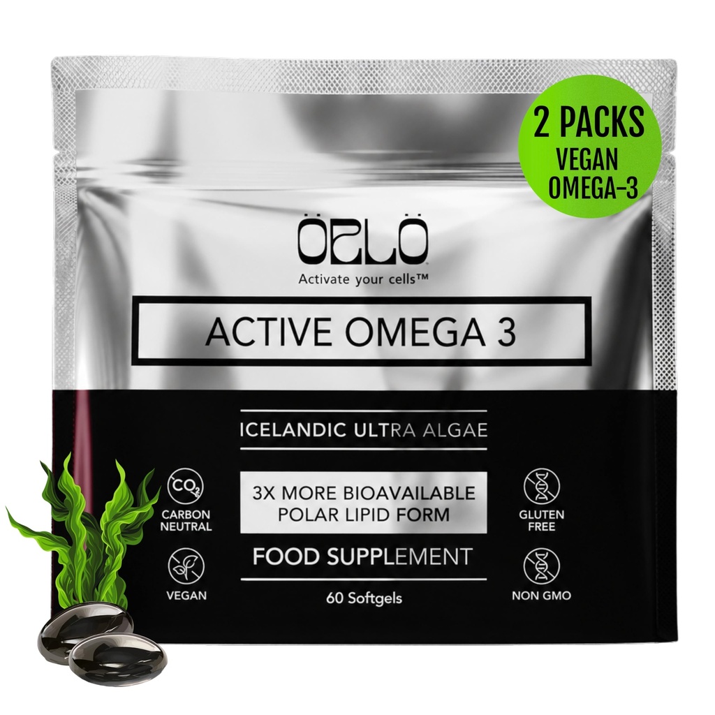 Orlo Vegan Omega 3 Algae Oil 1000mg - Natural Icelandic Nordic Omega-3 EPA & DHA Supplement - Fish Oil & Krill Alternative for Heart & Brain – 120 Easy-to-Swallow Burpless Mini Softgels