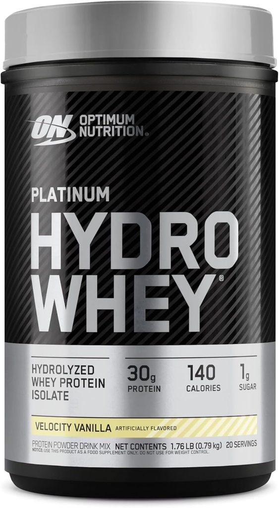 Optimum Nutrition Platinum Hydrowhey Powder, 100% Hydrolyzed Whey Protein Isolate Pounder, Flavor: Velocity Vanilla, 20 Servings, 1.76 Pounds (Packing May Wary)