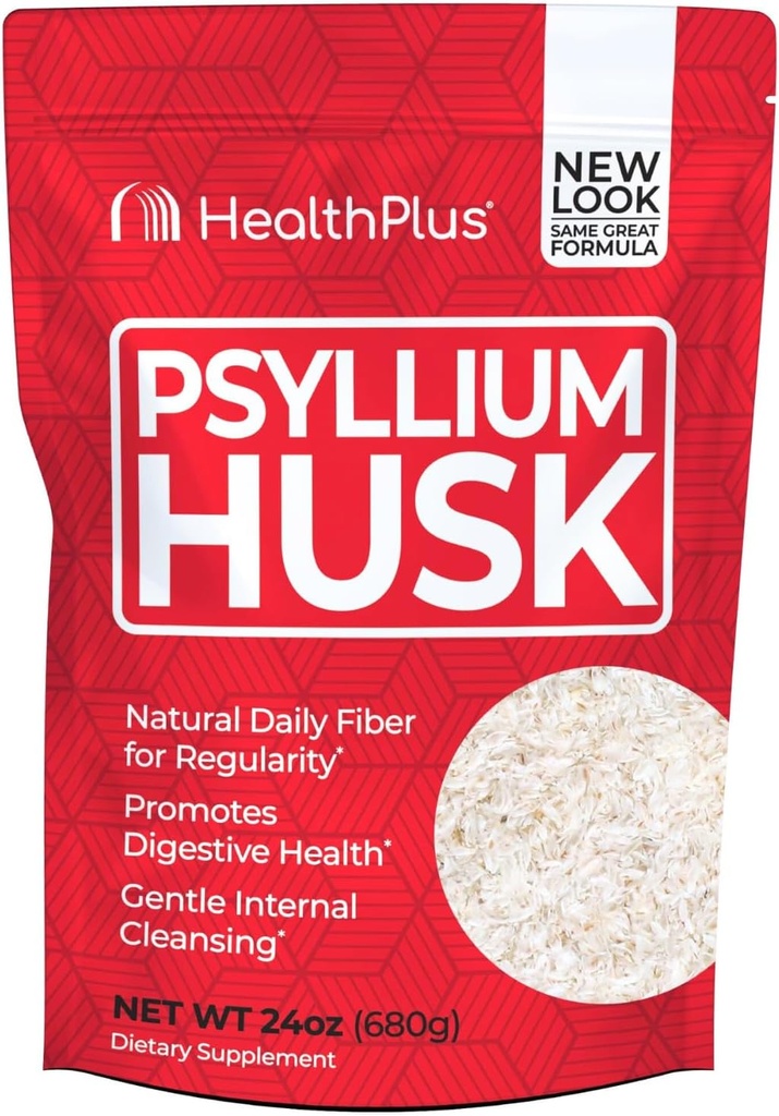 Health Plus, Psyllium Husk, 24 унции, 96 сервировок - Естественный Детокс, Ежедневная добавка клетчатки, Освобождение от запоров, Нежная чистка кишечника, Кето выпечка