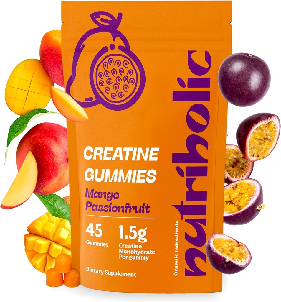 Gummie Monoidrate Creatina per Uomini e Donne - Facile da Digerire, Vegan, Senza Glutine, Non OGM, 1.5g di Creatina per Gomma - 45ct (45 Conte, Mango Passionfruit)