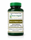Green Organic Supplements (Pack-1) Vitamin B12 & Folic Acid, 1000mcg, 90 VCaps, Hand Made, Vegan, Non-GMO, Supports Functioning of the Nervous System, and the Integrity of Skin, Hair & Liver