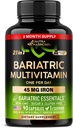 Bariatric Multivitamin - 45 mg Iron Supplements - Estatu Batuetan egina - Emakume eta Gizonentzat - All-in-One, 21 Essential Vitamins - Gastric Sleeve Support - Free of Sugar, Gluten & Soy - 90 Capsules, Once Daily Daily