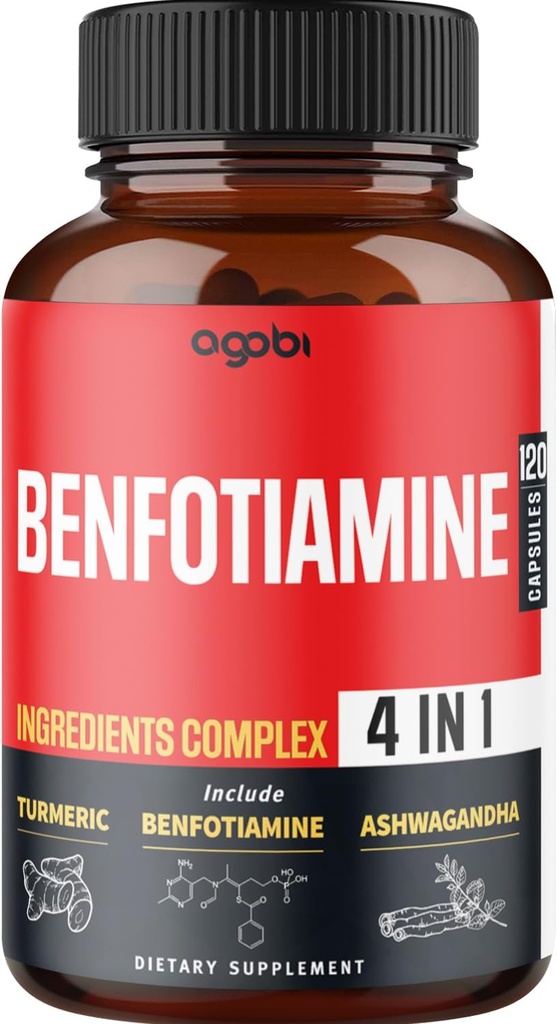 agobi 4in1 Benfotiamine 보충교재 - 소화를 위한 2 달, 에너지 생산 & 면역 - 플러스 심황 Curcumin 뿌리, Ashwagandha 뿌리 & 유기 Gymnema Sylvestre - 120의 캡슐