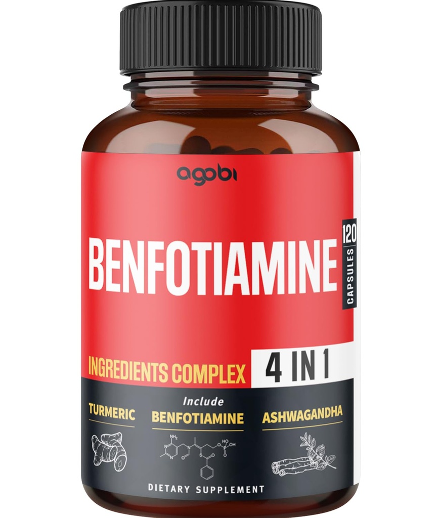 agobi 4in1 Benfotiamine Supplement - 2 Months for Digestion, Energy Production & Immune - Plus Turmeric Curcumin Root, Ashwagandha Root & Organic Gymnema Sylvestre - 120 Capsules
