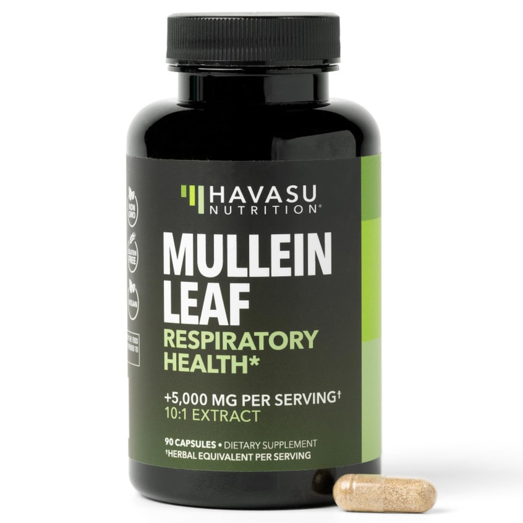 Mullein Leaf Capsules for Respiratory Health - 500mg Mullein Extract for Lung Support and Immune Function - 90 Count - Vegan, Non-GMO Capsules - Herbal Supplement for Daily Wellness - 3 Month Supply