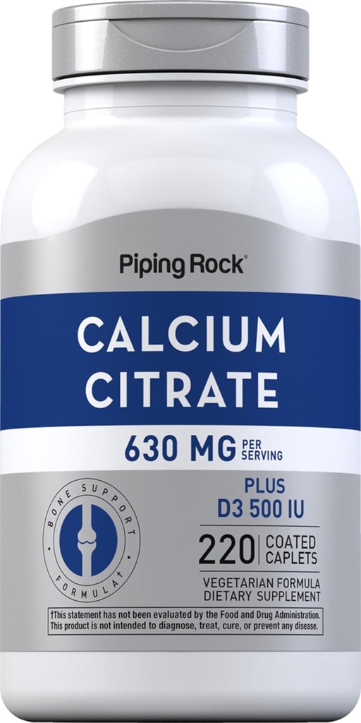 Pipering Rock Calcitrate with Vitaminum D3 ® 124; 630 mg ® 124; 220 Caplets ® 124; Addition for Women and Men ® 124; Vegetarian, Non- GMO, Gluten Free