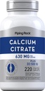 Piping Rock Calcium Citrate D3 bitaminarekin | 630 mg | 220 Caplet | Emakume eta Gizonentzako osagarria | Begetariarra, Gluten Free
