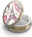 Pill Case Pill Box with Mirror Retro 3 Compartiment Petite Pill Case for Purse or Pocket Bronze Petite Pill Box or Vitamines, Huile de poisson, Suppléments, Pill Containe Travel Gifts (Tour Eiffel de Paris)