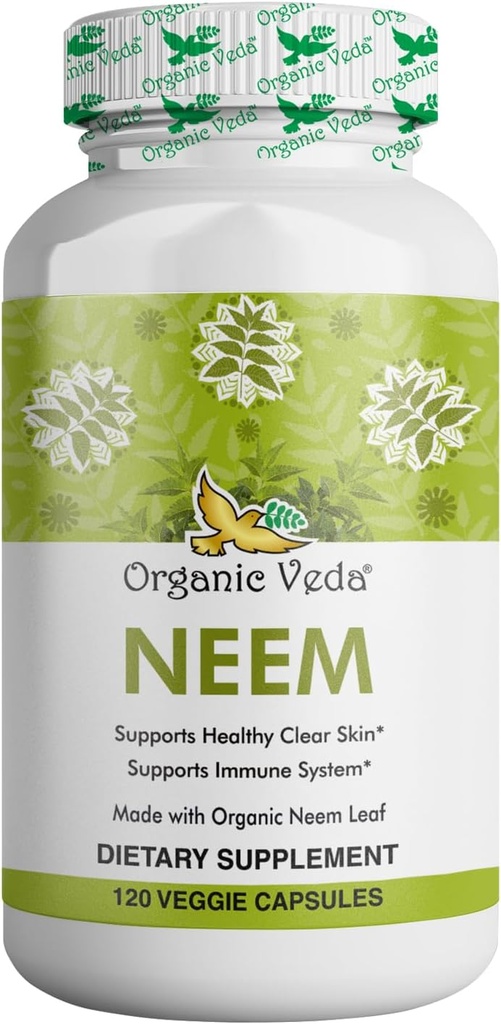Phụ sinh học Veda Neem Capsules, 1000mg - hữu cơ Herbal làm với Ayurvedic Ấn Độ Neem Leaf Powder - Hỗ trợ Ragent Da, Immune, Detox, hồi đáp y tế - 120 Verie Capsules