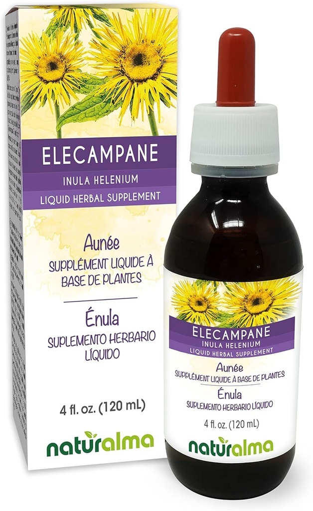 Naturalma Elecampane (Inula helenium) Tintura libre de alcohol - 4 fl oz Extracto líquido en gotas - Suplemento de herbas - Vegan