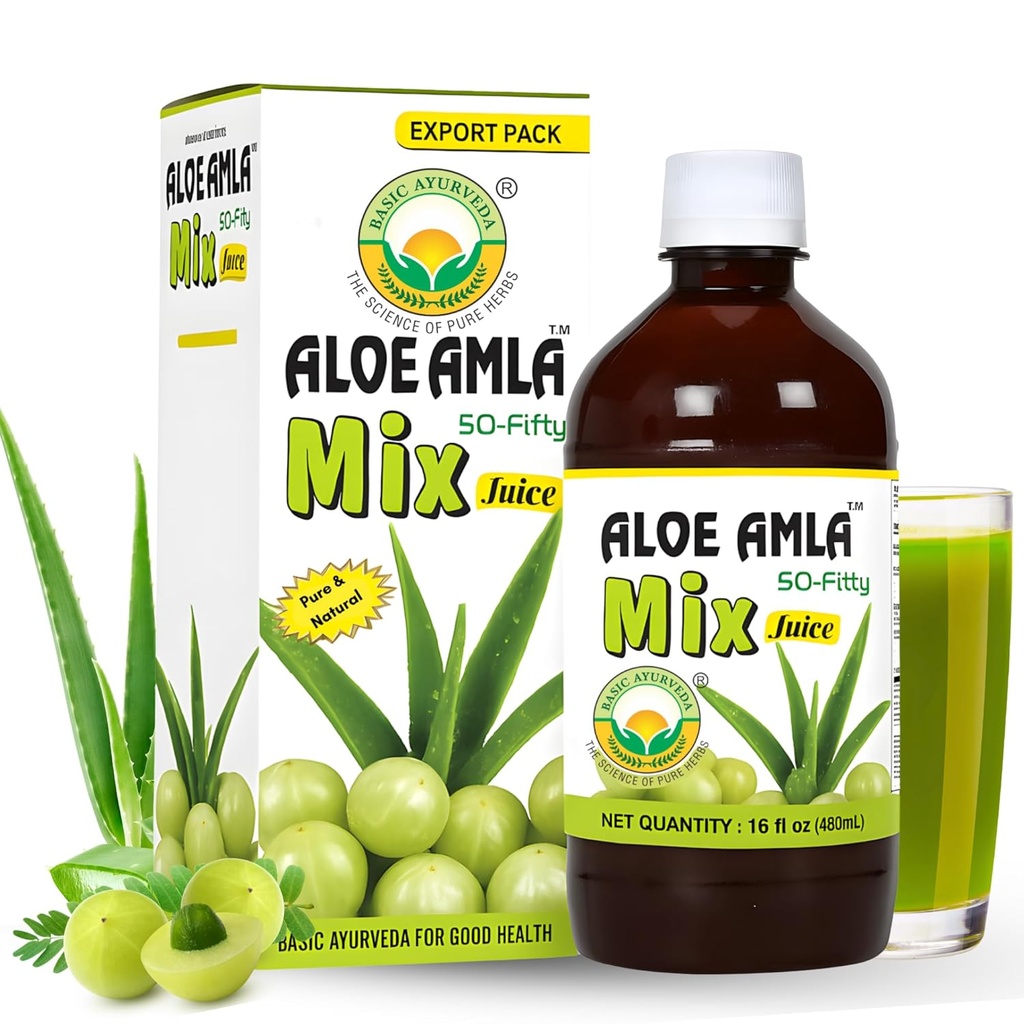 Ayurveda Gooseberry + Aloe Vera Juice – 16.23 Fl Oz(480ml) → 50-50 草药混合 豁免,文摘和皮肤健康 → Amla & Aloe Blend 100% 天然 → Ayurvedic 通利日报