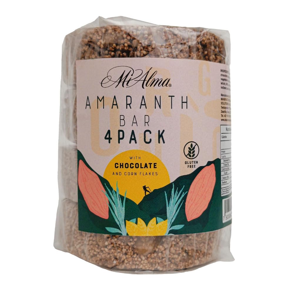 米·阿尔玛 4 BAR PACK Amaranth酒吧 配有巧克力和玉米片 PRIMIUM, Barra de Amaranto con Collo, Super Food, Gluten Free, 健康小吃, 8.4 oz