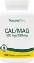 NaturesPlus Cal/Mag - 180 Veģetārās tabletes - 500 mg Kalcijs, 250 mg Magnijs - atbalsta enerģijas ražošanu un kopējo labsajūtu - 180 Kalpo
