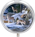 Small Travel Pill Case, Round Metal Pill Box für Taschengeld, 3 Compartment Portable Pill Holder, Mini Pill Organizer für Reisen oder täglich - Wolf