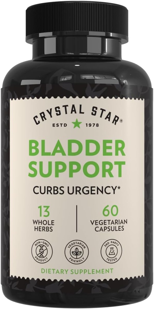 Crystal Star Bladder Support (60 kapsler) – Herbal Supplement for Sunn Bladder funksjon - Cranberry, Dandelion & Fenugreek - Hjelper Overaktiv Bladder og Inkontinens - Ikke-GMO