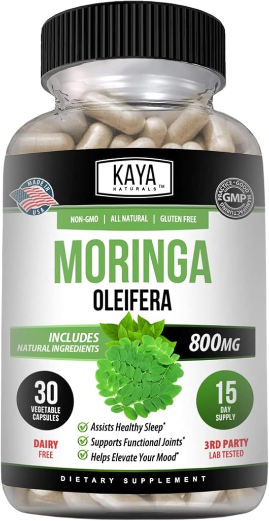 Kaya Naturals Moringa Leaf Extract - Complete Greens Superfood supplement - Pure Miracle Tree Moringa - Boost Energy Naturally - Nutrient Dense Vitamins for Adult - 30 Veggie counting