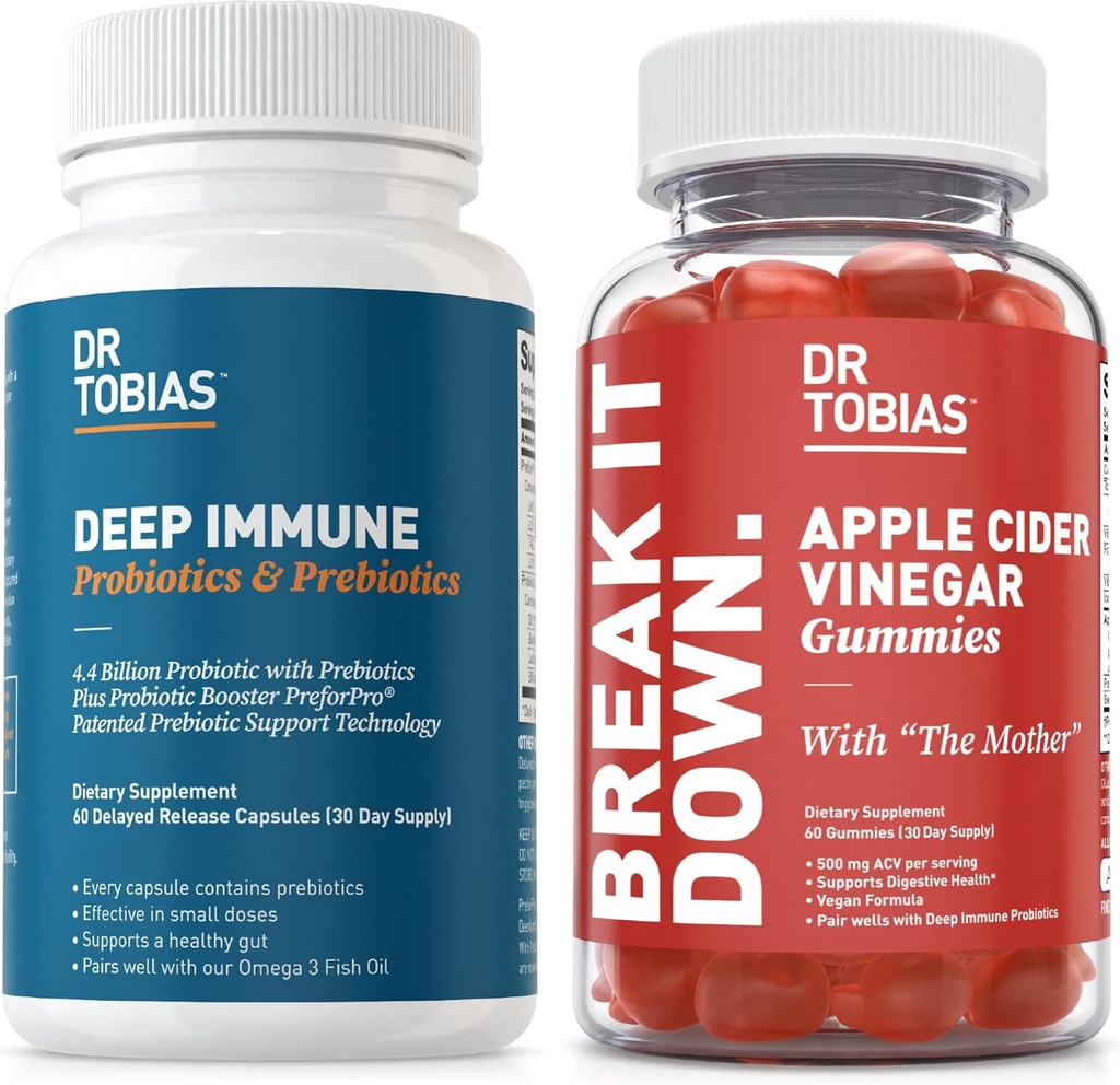 Tobias Deep Immunobiootit & Prebiootit ja Apple Siideri Viinietikka Gummies, tukee ruoansulatusta, Gut Immuunitoiminto, Cleanse & Detox miehille & naisille 4.4. Miljardia PMY & Äiti