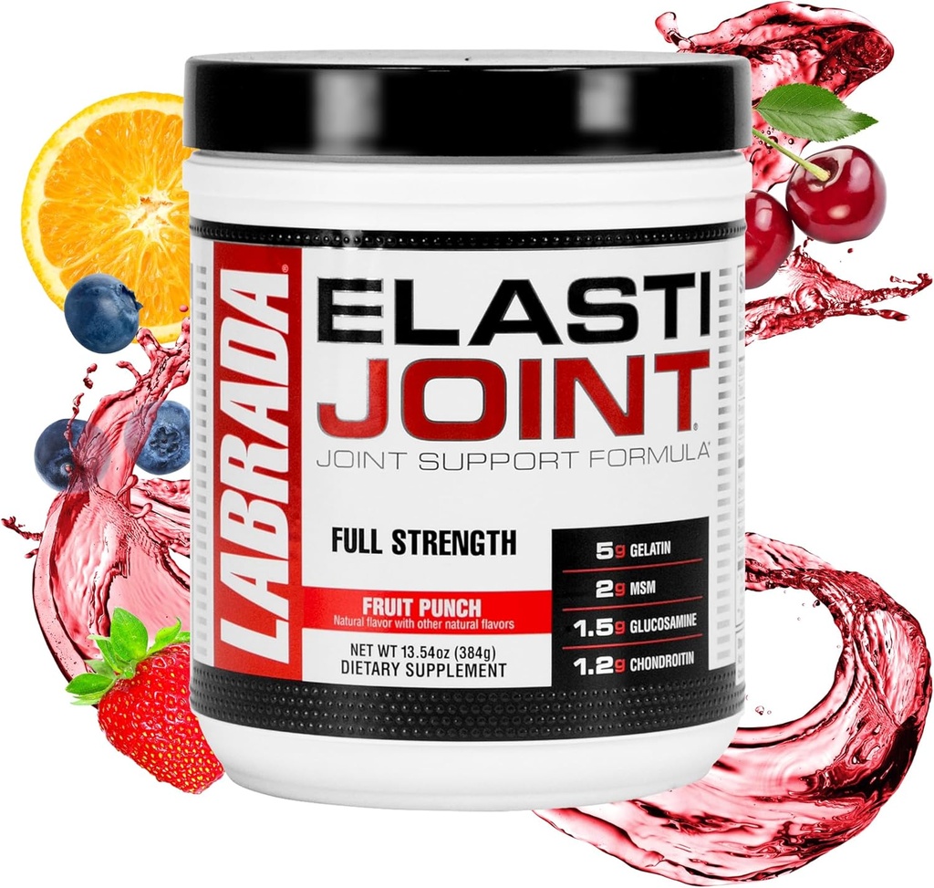 Labrada Ernæring ElastiSamlaget, Fruit Punch, Glukosamin felles støtte Supplement pulver for menn og kvinner, Helse Supplement med MSM, Glukosamin Chondroitin MSM - Glutenfri