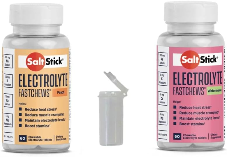 SaltStick FASTCHEWS® Variety 2-Pack - 60 virsiku- ja arbuuspudelit võidusõiduvalmis toruga