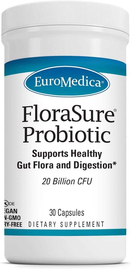 EuroMedica FloraSure Probiotika - Gremošanas papildinājums atbalstam pret neregulāru uzpūšanos un atbalstu Gas Relief - Gut Health Support Papildinājums ar Bifidobacterium Bifidum - 30 kapsulas