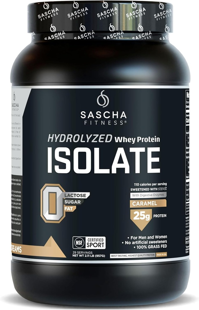 SASCHA FITNESS Proteína de Whey Isolada hidrolisada, 100% Feita à grama (2,11 libras) (Flavor de Caramel)
