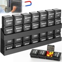 Pillu organizētājs 4-Times a Day: Weekly Pill Box 7 Day with Magnetic Shelf - Liels iecirknis Pillu Case - Noņemamu medikamentu organizētājs Dispenser zivju eļļām Vitamīna turētāja papildinājums (Melns)