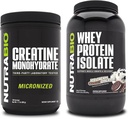 NutraBio Creatine Monohydrate, Unflavored, 500g и Whey Protein Isolate, Ice Cream Cookie Dream, Addition Bundle - Мускулна енергия, постно мускулен растеж, възстановяване и сила