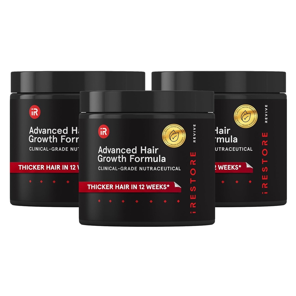 iRestore Advanced Hair Growth Supplement voor vrouwen, Hair Vitamines voor snellere haargroei, Beste voor haarverlies en dunner - 1 maand aanbod Elke - 30 Tellen (pakket van 3) - Zwart