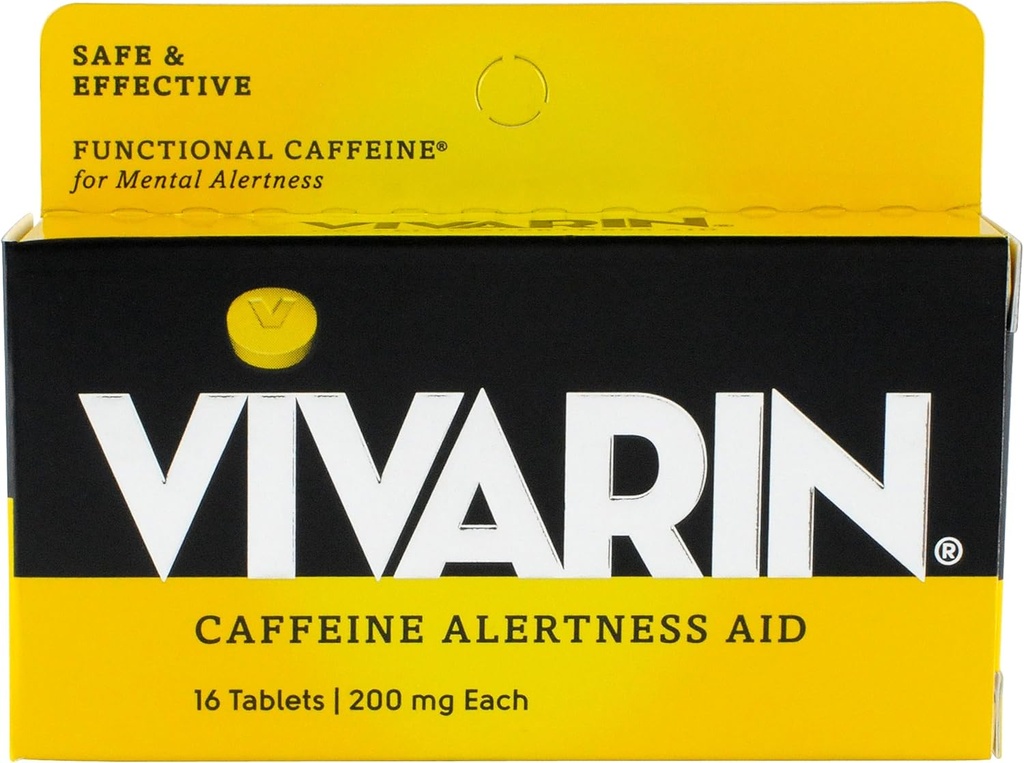 Vivarin, pastile de cofeină, 200mg Cafeina în fiecare comprimat, în condiții de siguranță și eficient vă ajută să stați treziți, ajutor de alertă, supliment de energie, 16 comprimate - 1 ambalaj