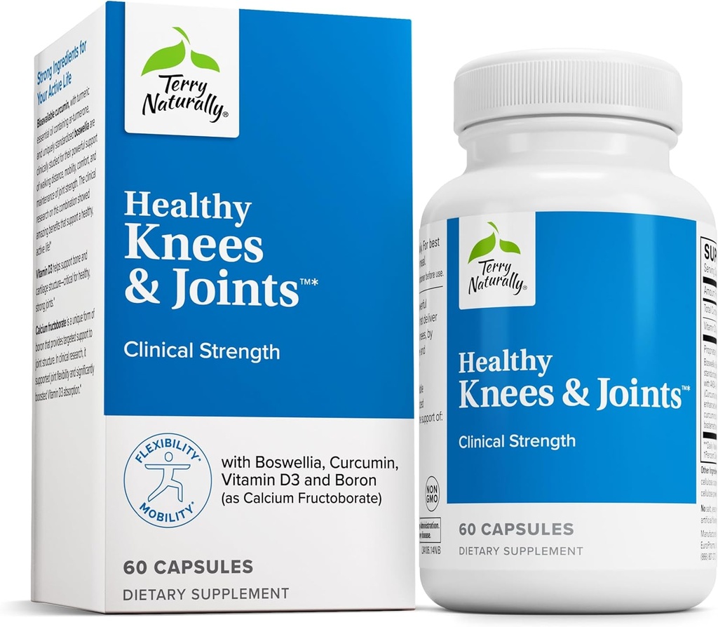 Terry Naturally Healthy Knees & Joints - Suplemento dietético para apoiar a saúde ósea e flexibilidade conxunta - Healthy Knee & Hip Aid con frutoborato de calcio - 60 cápsulas