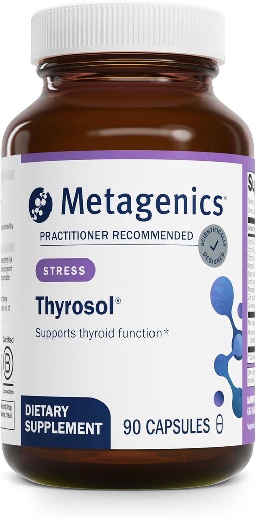 Metagenics Thyrosol - Vitamin & Mineral Supplement för hälsosam Thyroid Support & Stress-Related Fatigue * - med Zink, Selenium & Rhizoe Extract - 90 kapslar