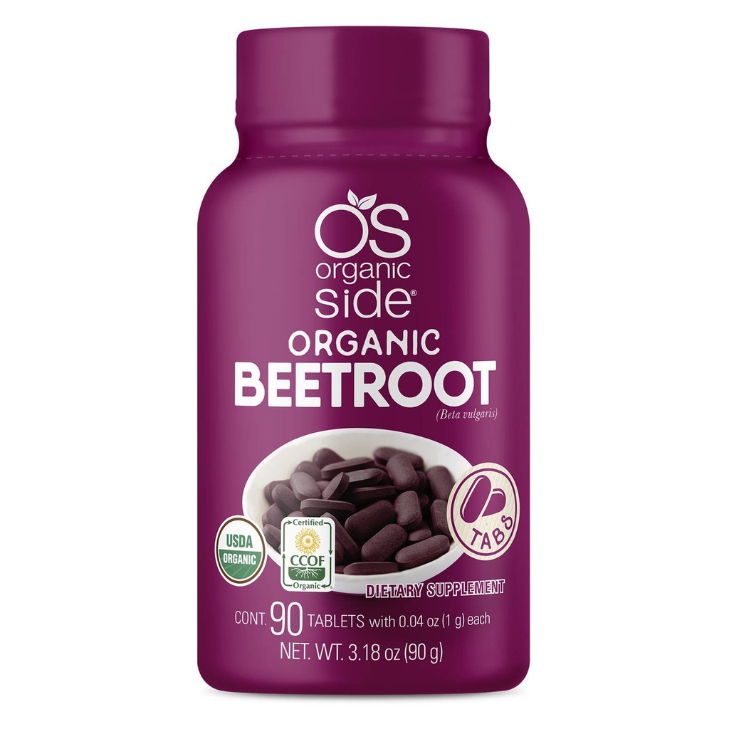 OS Organic Side | Beetroot Tablets | 100% Pure Organic | Boost Circulation & Energy | USDA Certified | Non-GMO, Plant-Based | 90 Tablets | for Heart Health & Wellness