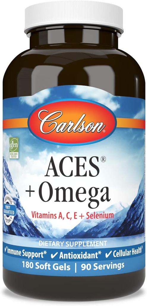 Carlson - ACES + Omega, Vitamins A, C, E " Selenium + Omega-3s EPA and DHA, Health Support, 180 Softgels