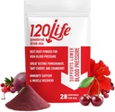 120LIFE Blood Pressure Support, Natural Beet Root אבקת לשתות לערבב עם אבקת Pomegranate, תוסף Cranberry, Tart Cherry, Hibiscus ו Magnesium (28 משרתים) - Gluten-Free, טבעוני