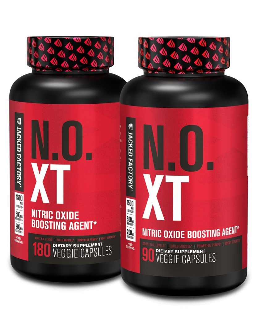 Jacked Factory N.O. XT Nitric Oxide Supplement with Nitrosigine L Arginine & L Citrulline for Muscle Growth, Pumps, Vascularity, & Energy - Extra Strength Pre Workout Muscle Builder - 270 Veggie Pills