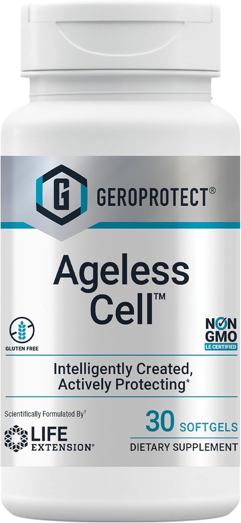Life Extension GEROPROTECT ® Ageless Cell ™, Cellular Health, Health Aging, Vitamin E, N- Acetyl- L- cystein, Green Tea Extract, myricetin, Gluten Free, Non- GMO, 30 softgels