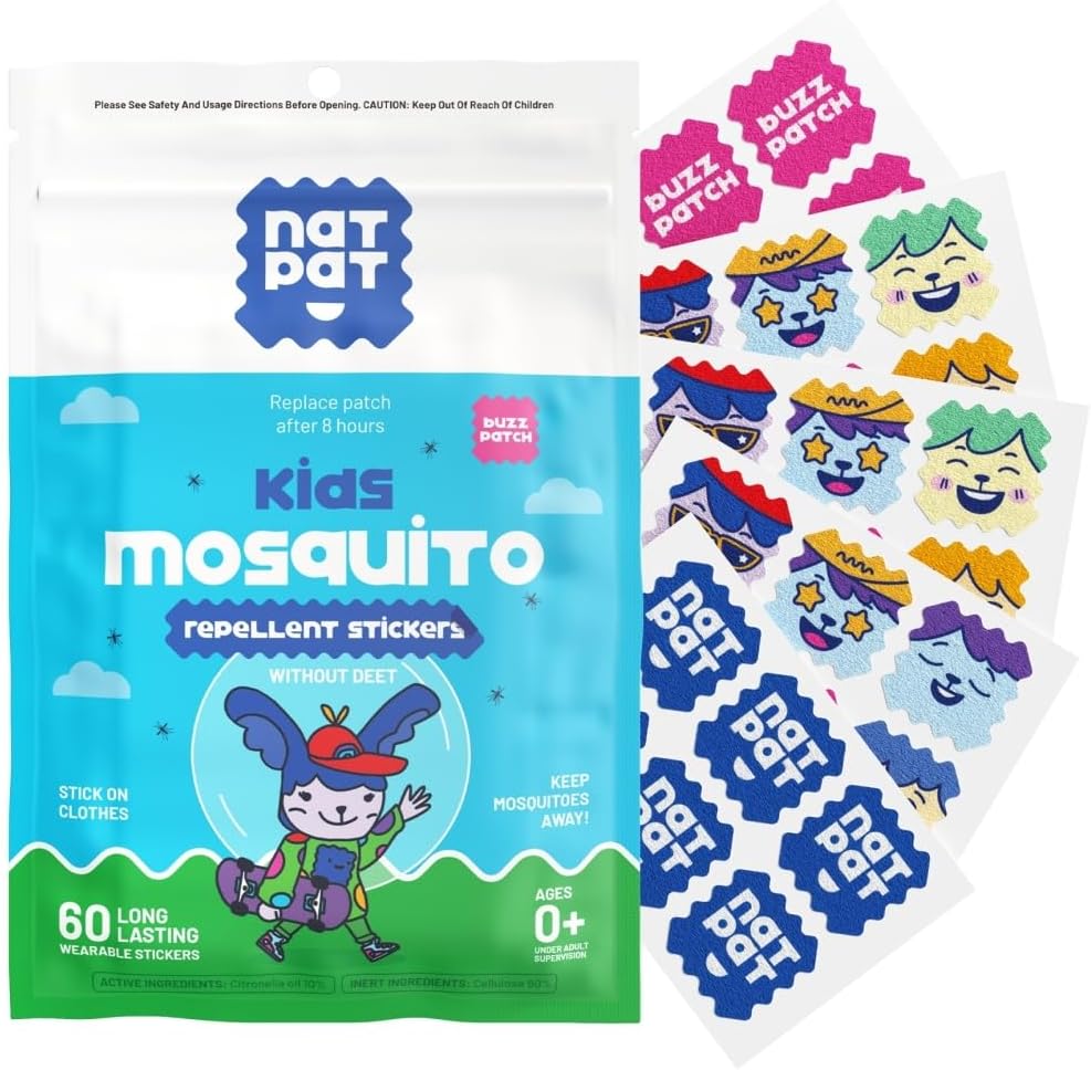 NATPAT Buzz Patch Mosquito Patch Friendss for Kids - Plant Based Materialss, Non-Toxic - The Original All Natural Citronella Essential Oil Insect Patch, DEET, for Toddler, Kids (60 Pack)