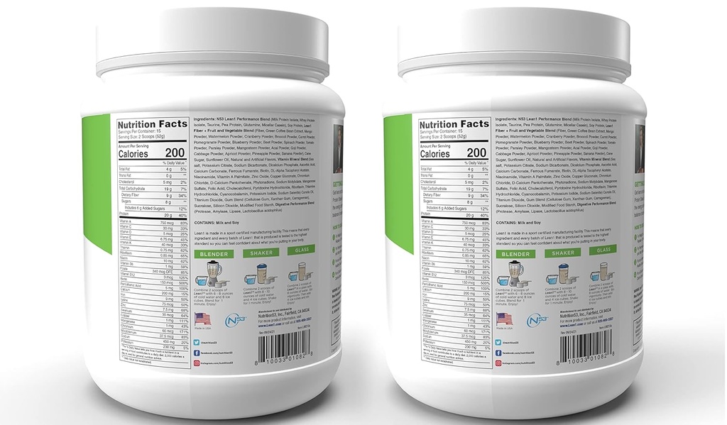Lean1 Meal Penggantian Protein Shake, Vanilla Flavor, 2-Pack dari 15 Serving Tubs
