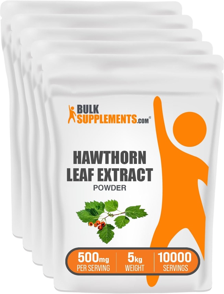 BulkSupplementments.com Hawthorn Leaf Extract Powder - Hawthorn Leaf Supplement - Bylinné doplnky, Vegan & Gluten Free, 500mg per Serving, 5kg (11 libier) (Pack of 5)